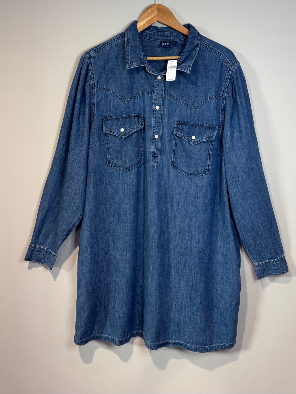 Gap NWT Womens Denim Chambray Shirt Dress Pearl Snap Buttons Western Cowgirl XXL